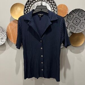 Banana Republic Womens Navy Blue Ribbed Knit Short Sleeve  Polo Top S